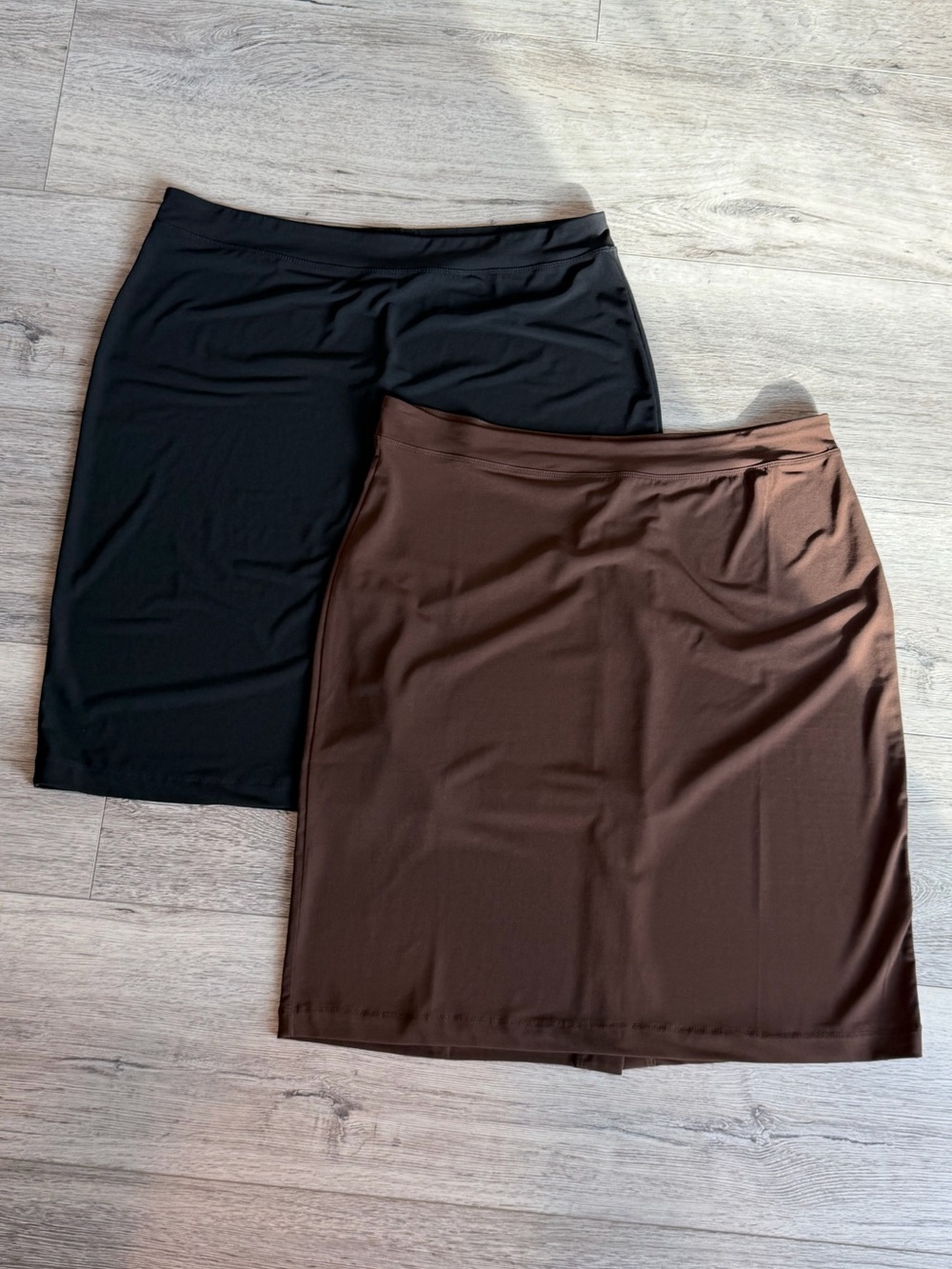 2pc Susan Graver Classic Stretch Midi Skirts - Black and Brown